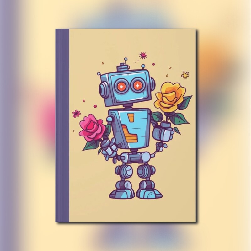 Robot With Two Flowers Journal Notebook - Matte Hardcover